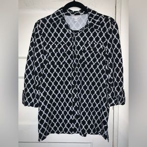 Charter club‎ black and white knit button up collared shirt size small